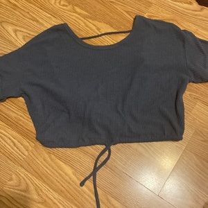 Cropped, open back, navy crop top